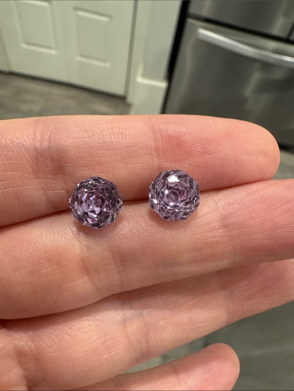 Lavender Rose Cut CZ Solitaire Sparkling Stud Earrings Silver Tone